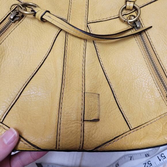 Fossil yellow mustard pebbled leather satchel bag shoulder purse - Picture 5 of 13